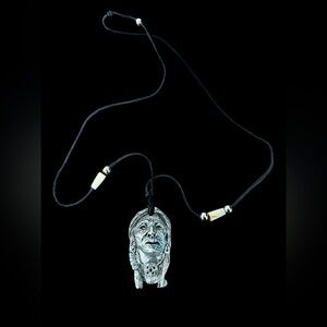 Indigenous Head Carved Pendent Necklace 15”